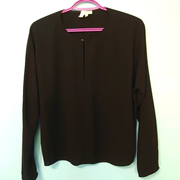 ARITZIA Wilfred Etienne Keyhole Front Black Silk Trim Long Sleeve Blouse - Picture 1 of 7